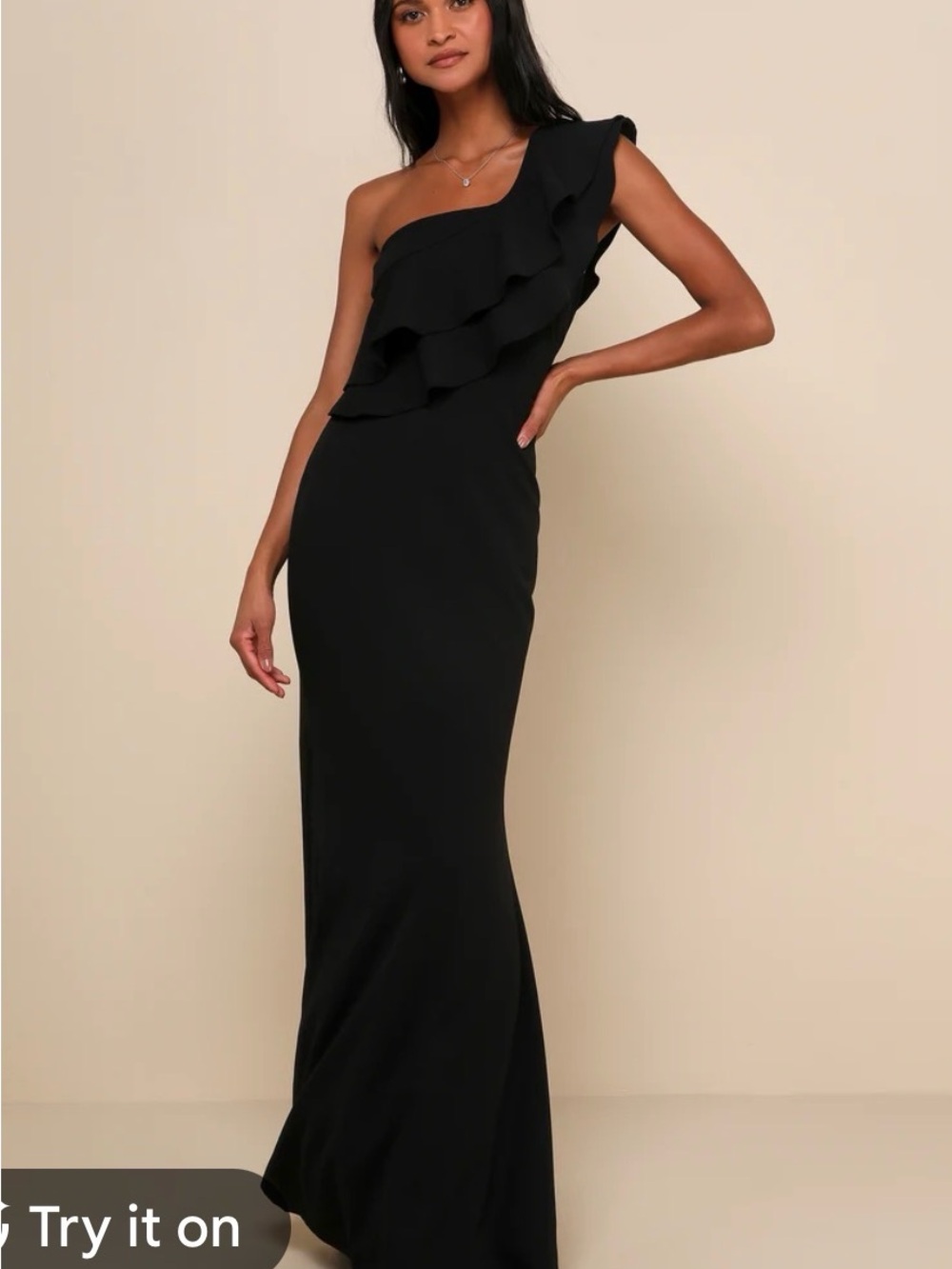 Elegant One-Shoulder Black Evening Dress